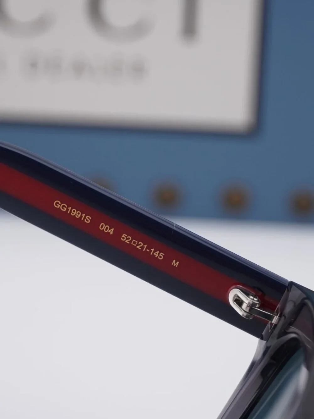 Gucci GG1991S 004 Square Sunglasses - Shiny Transparent Dark Grey/Blue
